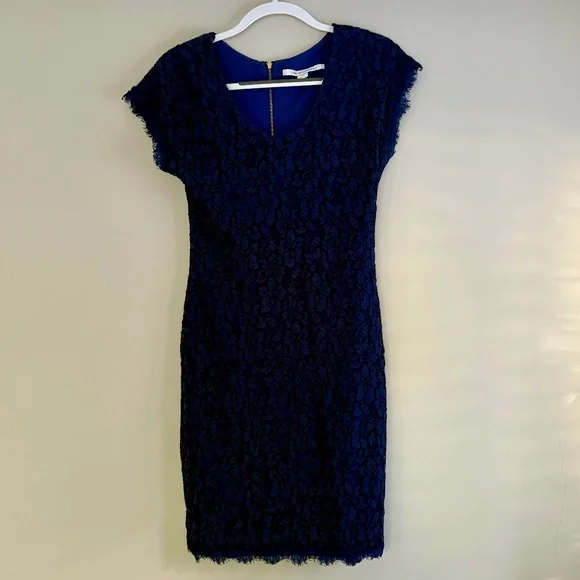 chinese dress ladies DIANE VON FURSTENBERG Size 0 Navy Rayon Blend 3/4 Sleeves Dress – Sui  Generis Designer Consignment main image 1